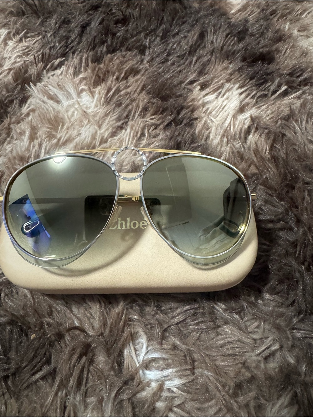 Chloe Aviator Sunglasses Gold Frame with Green Gradient Lenses